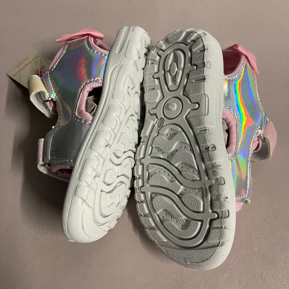 Rugged Bear Toddler Girls' Silver Pink Hearts Paw Print Pattern Sport Sandals 9 - Picture 9 of 9